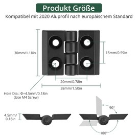 JiGiU 4pcs Hinge M4 for 2020 Aluminium Profile Slot 6 mm Folding Hinge Zinc Alloy Flexible Hinge Including Slot Nut Screws Aluminium Profile Hinge Swivel Band for DIY 3D Printer (Black)