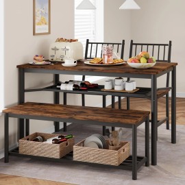 Dining Table Set for 4 Kitchen Table Set with Chairs and Bench Storage Rack Home