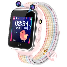 PTHTECHUS Kids Smartwatch Phone, Touch Screen Wrist Watches Step counter Children Music Player Game Wristwatch, School Mode Flashlight Calculator SOS Clock, Boys Girls Student Birthday Gifts (Pink)