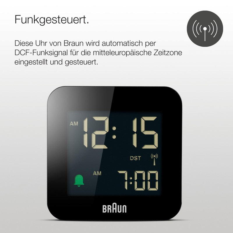 Braun BC08B-DCF Digital Travel Alarm Clock Central European Time Zone
