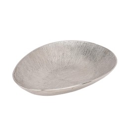 EGLO Living Forleyet Decorative Bowl, Elegant Bowl for Decorating, Decorative Plate Handmade with Fine Grooves, Metal Plate Made of Aluminium in Nickel Look, 34.5 x 24.5 cm