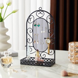 WOFLUAS Vintage Style Jewelry Holder, Jewelry Organizer Display Stand, Metal (Black, L)