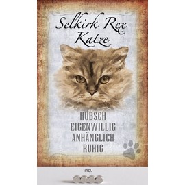 Metall Schild 20x30cm mit 4 Magneten Charakter Selkirk Rex Katze Blechschild