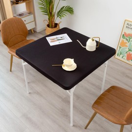 YZKITM Cocktail Square Fitted Table Cover Spandex Stretchable Table Top Cover Black Elastic Tablecloth Topper Cap 36X36 Inch