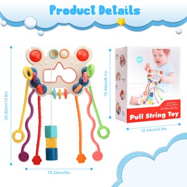 Montessori Toys, Tatulan Pull String Activity Toy, Sensory Toys for Toddlers, Travel Toys for Babies, Baby Toys Fine Motor Skills Toys Boys/Girls/Toddlers Crab