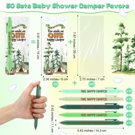 Engrowtic 50 Set One Happy Camper Party Favors for Guests include 50 One Happy Camper Pens 50 Thank You Cards Camping 1st Birthday Party Favors Forest Adventure Theme Boy Baby Shower Return Gifts