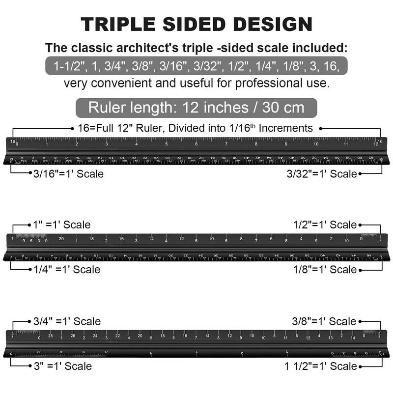Architectural Scale Ruler Inch Aluminum Ruler with Standard Metal Ruler