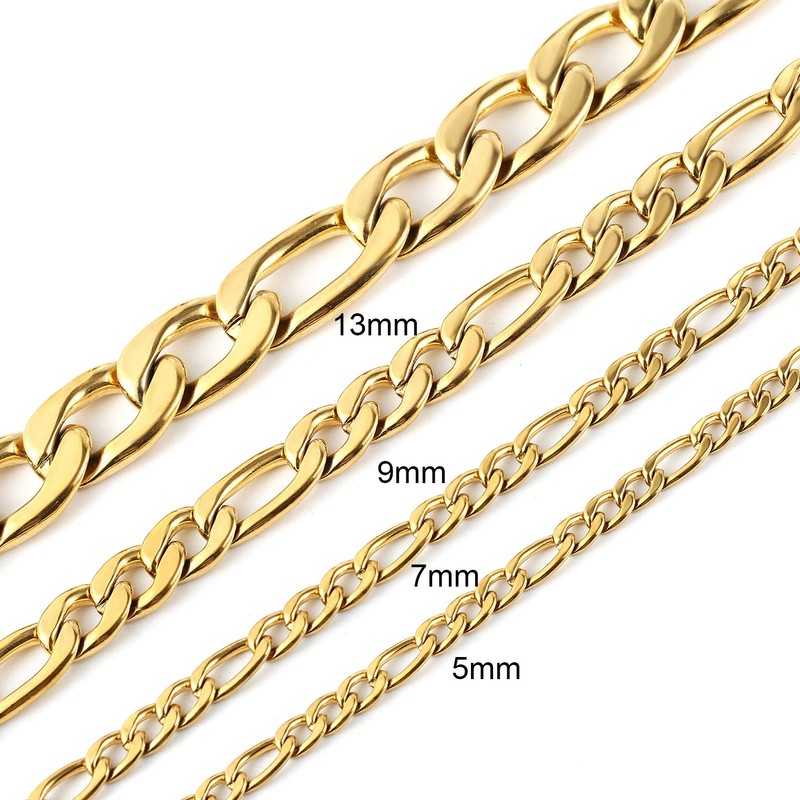 HZMAN Men 24k Real Gold Plated Figaro Chain 5mm Stainless