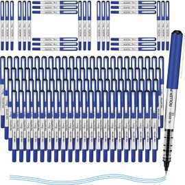 MotiMind 100 Pack Blue Rollerball Pens 0.5mm Fine Point Pens Blue Liquid Ink Rollerball Pens Fine Tip Pen for Writing Note Taking Signature Office School Supplies