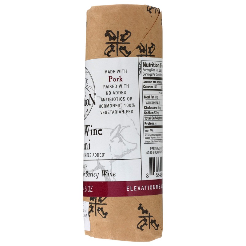 Elevation Artisan Meats, Salami Wine Barley, 4.5 Ounce