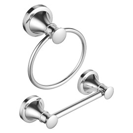 RUMOSE Toilet Paper Holder and Hand Towel Ring Polished Chrome Wall Mount Bathroom Hardware Accessories 2 PCS Set Flexible Pivoting Toilet Tissue Roll Holder and Towel Hanger, Stainless Steel