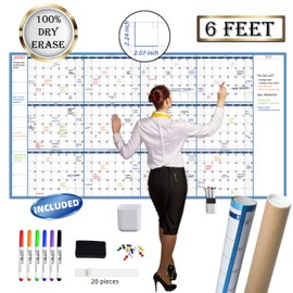 Large Dry Erase Wall Calendar - 38" x 72" - Undated Blank Reusable Yearly Calendar - Giant Whiteboard Annual Poster - Laminated Office Jumbo 12 Month Calendar