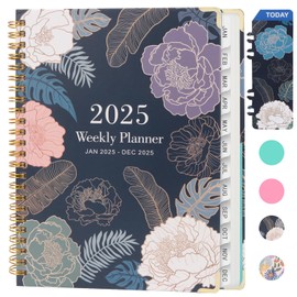 OWill 2025 Diary, 2025 Diary A5 Week to View, Diary 2025 from January to December, Monthly and Weekly Planner with Bookmark, Inner Pocket Notes Page and Contacts Page, A5 Size (Flower Blue)