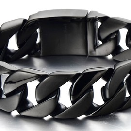 COOLSTEELANDBEYOND Masculine Mens Stainless Steel Black Large Curb Chain Link Bracelet