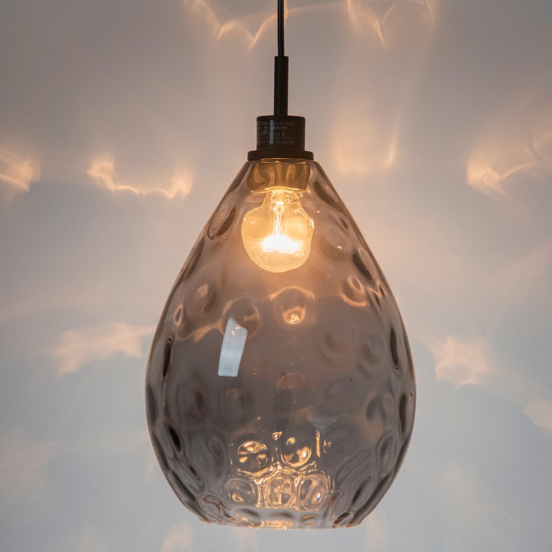 Homebelife Smoked Grey Hammered Glass Pendant Light Modern Matte Black