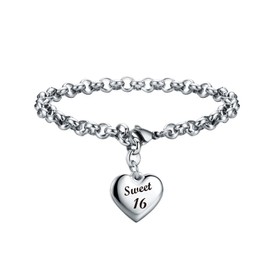 KGBNCIE 16th Birthday Gifts Bracelets Sweet 16 Year Old women Heart Charm Adjustable bracelet With Message Card for women