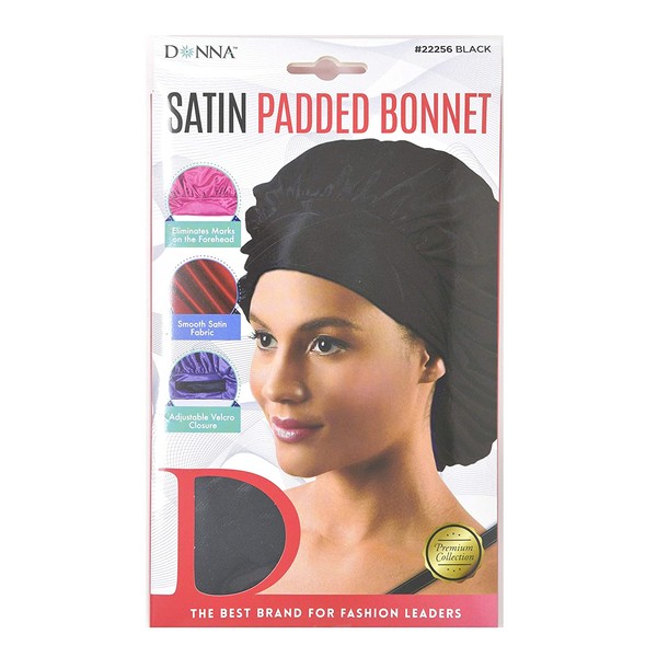 Donna Premium Collection Satin Padded Hair Bonnet Black