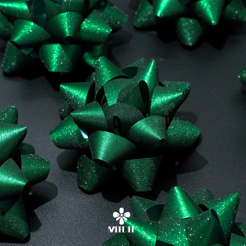 MEEDEE 4.5 inch Green Linear Glitter Gift Bow Self Adhesive