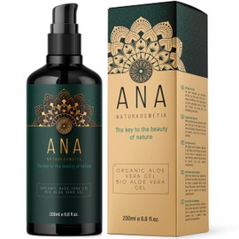 ANA Naturkosmetik Organic Aloe Vera Gel Direct Juice, Natural & Pure, 200 ml, Vegan, Natural After Sun Care, For Sunburn & Face as Moisturising Cream, Made in Germany