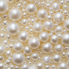 2100PCS No Hole Pearls for Crafting, Ivory Assorted Sizes 4/6/8/10/12/14/16MM Faux No Hole Round Pearls Beads for Vase Fillers, Makeup Brush Box,Table Scatter, Wedding, Birthday, Home Decoration