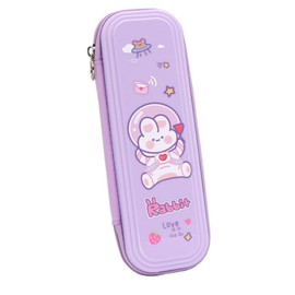 Pen Case, 3 Layers, Simple, Pencil Case, Cute Stationery, Children's Elementary School Students, Boys, Girls, Popular, Lightweight, School Supplies, Great Gift for Children, Purple Rabbit, Simplicity