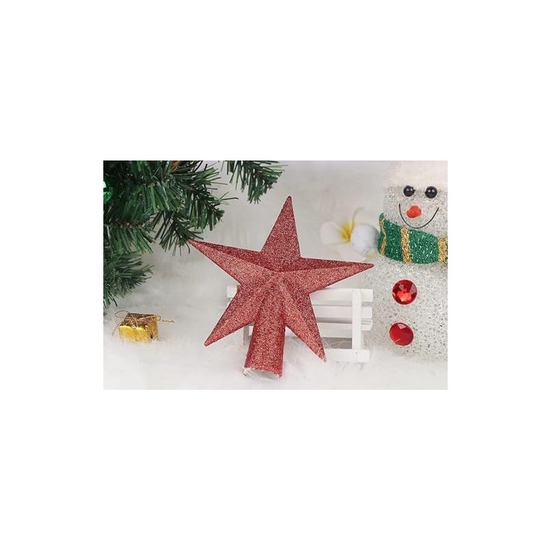 YYCRAFT 4 Inch Glitter Star Tree Topper Christmas Decoration-2 Pack,Red