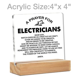 Electrician Gifts for Men Women, Graduation Gifts for Electrician, Electrician Prayer Clear Desk Decorative Sign Home Office Living Room Acrylic Decor