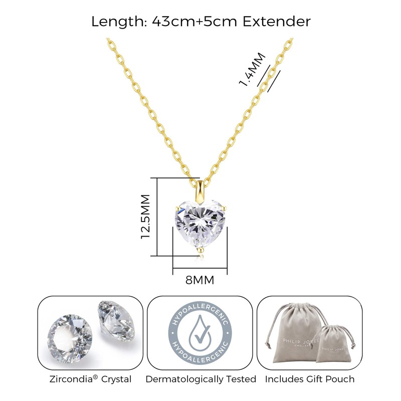 Philip Jones Gold Plated Heart Solitaire Necklace Created with Zircondia®