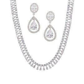 Treasure Bay Statement Crystal Necklace & Earrings Set - CZ Bridal Jewellery, Elegant Party Prom Wedding Set, Women's Gifts