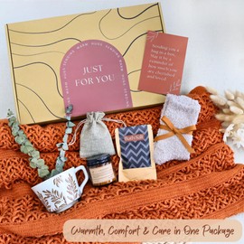 Get Well Soon Gift Baskets for Women – Care Package for Women After Surgery, Thinking of You Gifts, Birthday Basket, Self Care Gift Box, Comfort Hug in a Box (Burnt Orange)