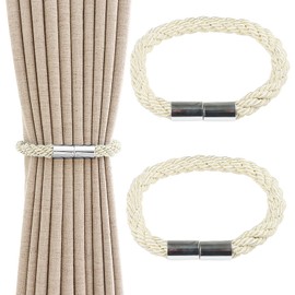 Keratobleem Pack of 2 Magnetic Curtain Tiebacks, Beige Tiebacks for Curtains, Curtain Clips, Rope Back Curtain Holder, Buckles for Home, Bedroom, Office, Decorative Curtain