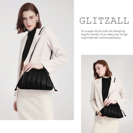 GLITZALL Clutch Purse and Cloud Dumpling Bag,Small Crossbody Bags for Women,Trendy Ruched Shoulder Handbags,Soft PU Leather (A-Black)