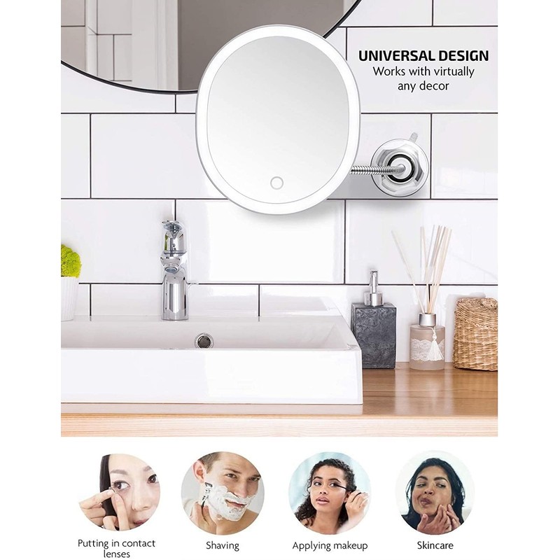 OVENTE 9'' Rechargeable Lighted Wall Mount Makeup Mirror for Bathroom