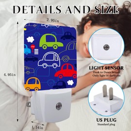 SLHFDKL Cartoon Transport Night Light, Plug-into Wall Blue Cars Trucks Nightlight Lamp with Dusk to Dawn Sensor, Led Lamp 0.5W Energy Efficient for Boys Girls Adults Home Decor