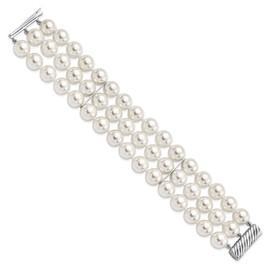 Diamond2Deal 7.5" 925 Sterling Silver White Shell Bead Bracelet