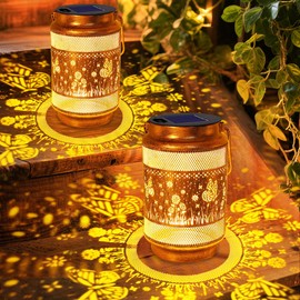 2 Pack Butterfly Solar Lanterns Outdoor Waterproof Garden Decor, Birthday Gifts for Women Mom Grandma, Metal Hanging Solar Lights for Outside Yard Patio Pathway Backyard Porch