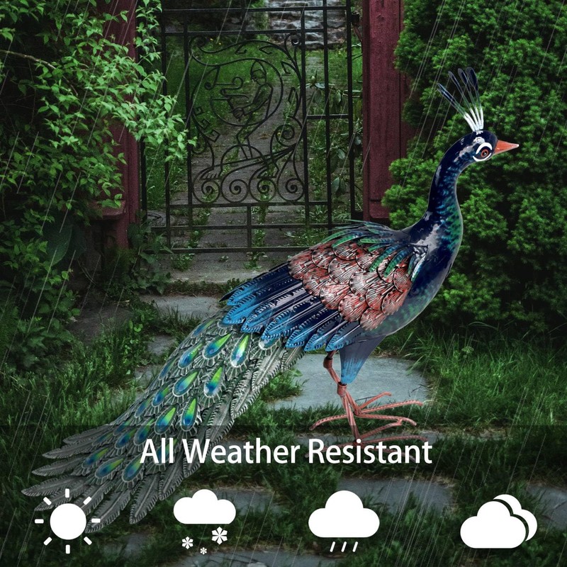 Kircust Metal Peacock Statue for Outdoor Decor - 24" L