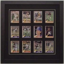Trading Card Display Frame for 12 Standard Trading Cards - Black Frame with Black (White Trim) Mat