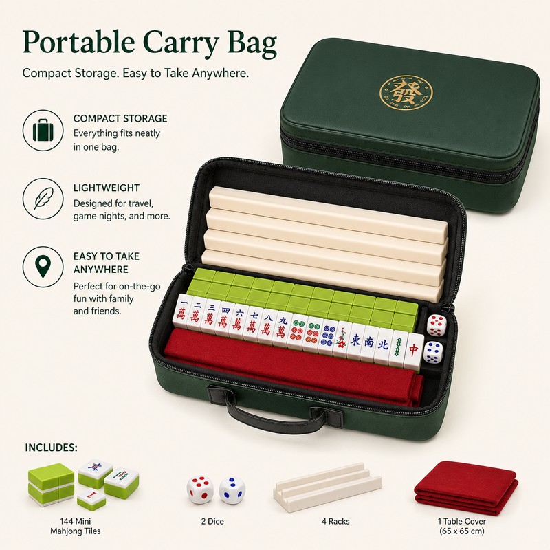 144-Piece Mini Chinese Mahjong Travel Set with Playing Mat &