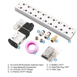 Baomain 10 Space Pneumatic Solenoid Valve 3V210-08 DC 12V PT1/4 2 Position 3 Way Manifold with Base Muffler Quick Fittings Set