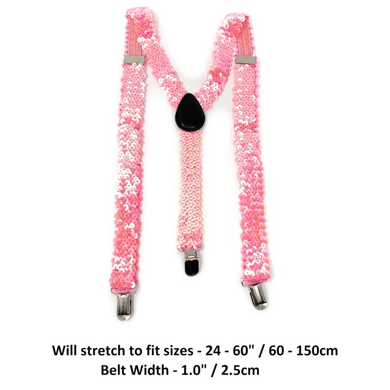 Cadoline Pink Mens Sequin Polyester Fancy Dress Suspenders 100 x