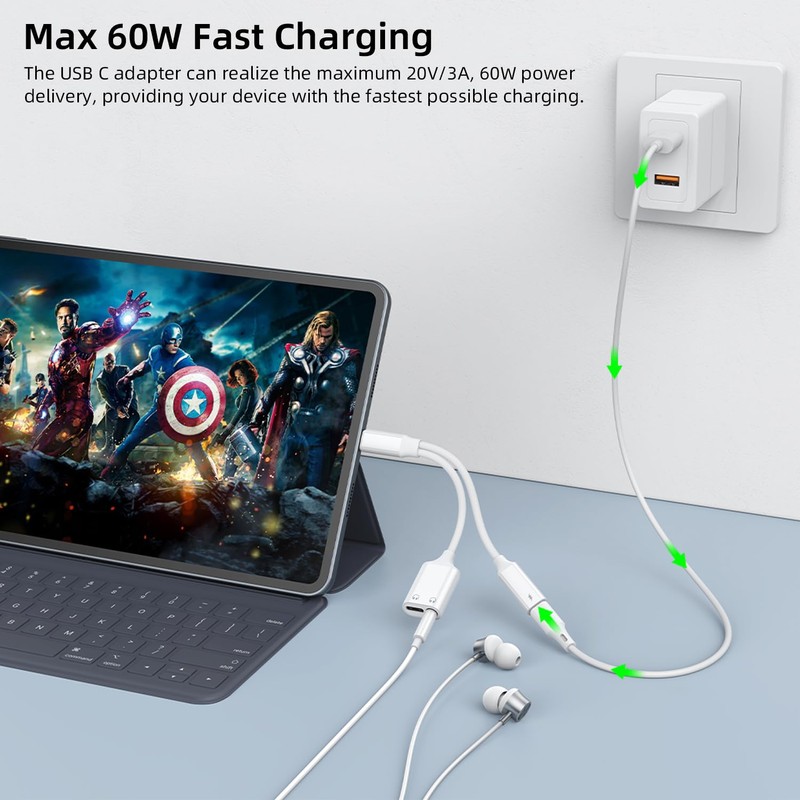 AreMe 3 in 1 USB C Splitter, USB C to