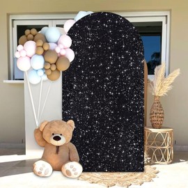 WUPIOS Black Sequin Arch Cover Set 6.6 FT Arch Backdrop Cover Tan Sequin Arch Covers Stretchy Backdrop Cover for Arch Backdrop with Cover Party Backdrop Arch Cover for Wedding Birthday Bridal Shower