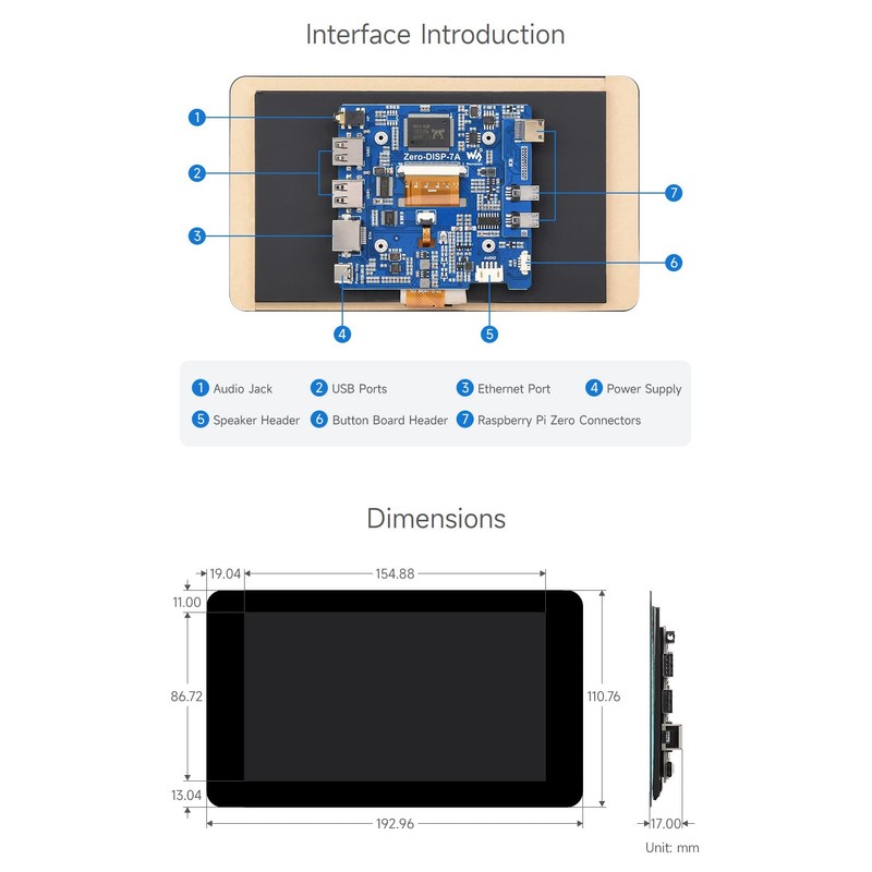 Waveshare 7 Inch Touchscreen Kit for Raspberry Pi Zero Series