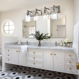 BONLICHT Modern Bathroom Light Fixtures in Brushed Nickel Finish, 2 Light Industrial Indoor Wall Sconce Farmhouse Vanity Lighting Over Mirror with Hammered Glass Contemporary Hallway Wall Mount Lamp