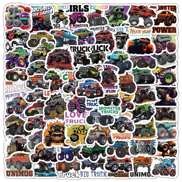 100pcs Monster Jam Trucks Stickers Kawaii Small Stickers Decorative Masking