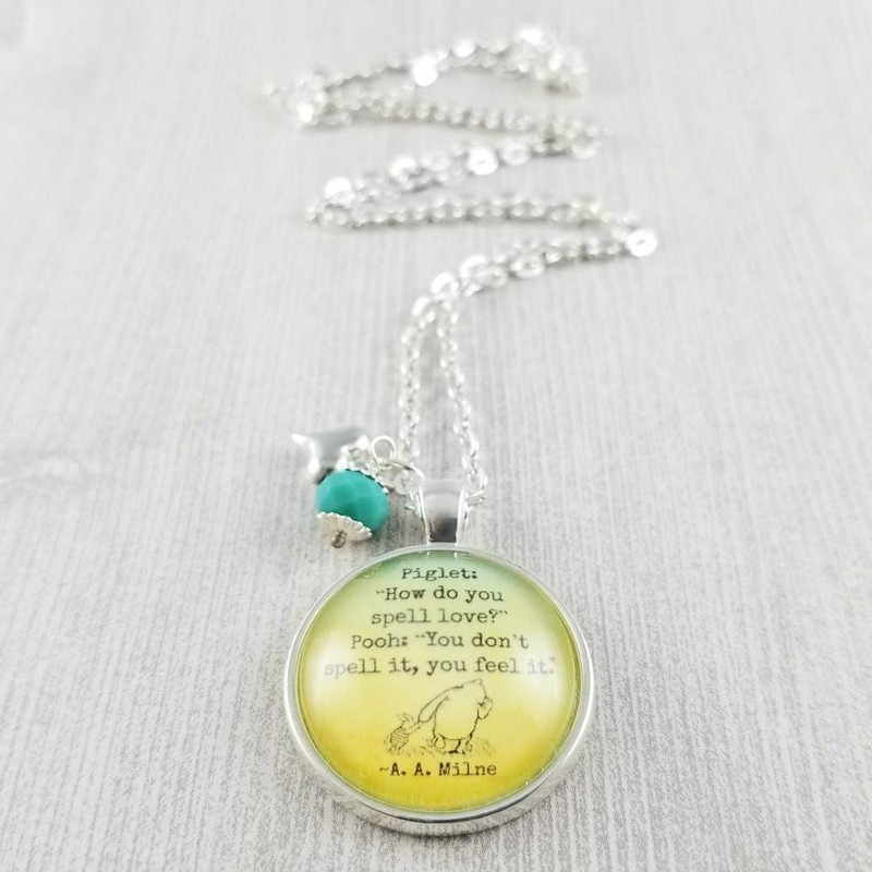Piglet and Winnie the Pooh AA Milne Love Quote Necklace