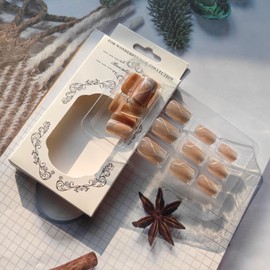 Ombre Press on Nails Coffin Fake Nails with Designs Glossy Square False Nails White Stick on Nails Swirl Artificial Nails Short Length Nude Nails Press on Acrylic Nails Glitter Glue on Nails for Women