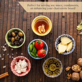 Elyese Ceramic Small Dipping Bowls Set of 6, 3.5 Oz Soy Sauce Dish, Handmade Charcuterie, Colorful Pinch, Dishwasher & Microwave Safe Sauce, 3.2'' Mini (DAISY MEDLEY)