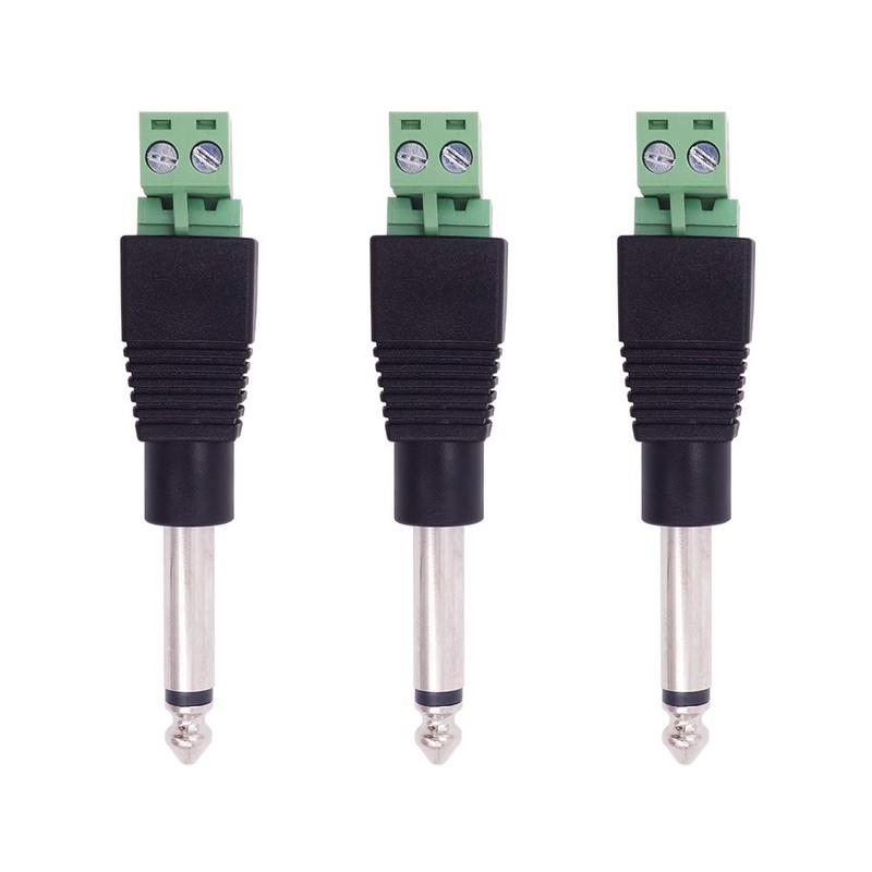 3-Pack 6.35mm 1/4" Mono Plug TS 6.35mm Male Solderless Terminal